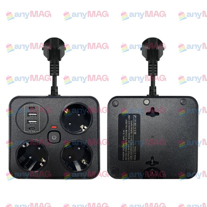 Prelungitor Multifuncțional cu USB – 3 Prize, 3250W, 2 x USB-A, 2 x PD USB-C, Cablu 2M, Tehnologie IQ, Ignifug, Protecție Copii & Supratensiune