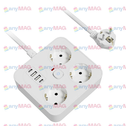 Prelungitor Multifuncțional cu USB – 3 Prize, 3250W, 2 x USB-A, 2 x PD USB-C, Cablu 2M, Tehnologie IQ, Ignifug, Protecție Copii & Supratensiune