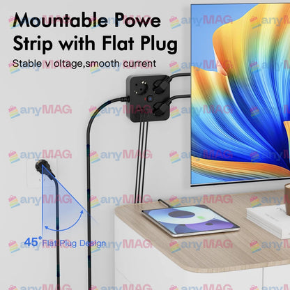 Prelungitor Multifuncțional cu USB – 3 Prize, 3250W, 2 x USB-A, 2 x PD USB-C, Cablu 2M, Tehnologie IQ, Ignifug, Protecție Copii & Supratensiune