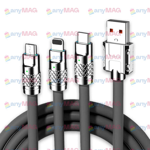 Cablu 3-in-1 (USB-C, Lightning, Micro-USB), 120W, 6A, lungime 1.2m. Încărcare super rapidă, rezistent la îndoiri, cu LED inteligent și construcție premium Zinc Alloy