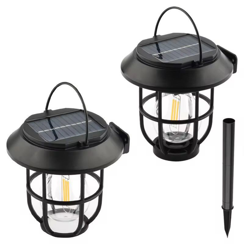 1+1 Lampă Solară 2-în-1 Stil Retro cu Țăruș pentru Grădină – Iluminare Decorativă Exterior