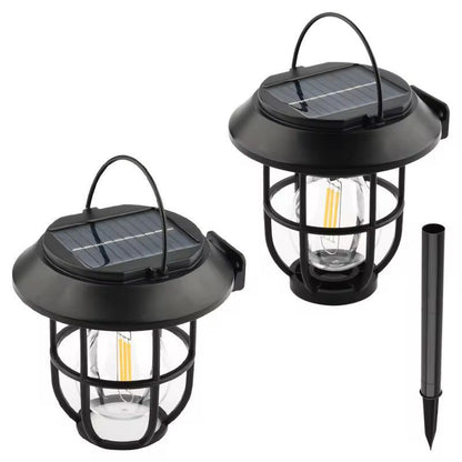 1+1 Lampă Solară 2-în-1 Stil Retro cu Țăruș pentru Grădină – Iluminare Decorativă Exterior