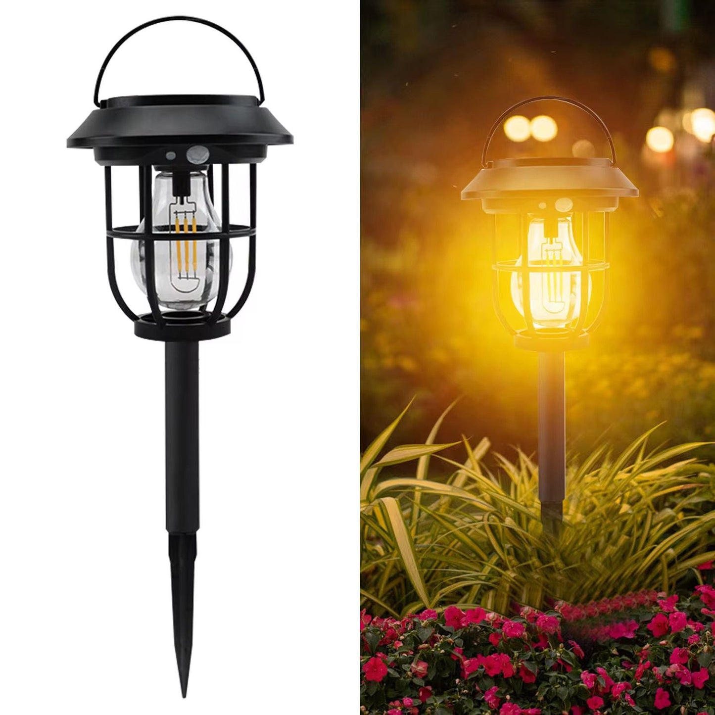1+1 Lampă Solară 2-în-1 Stil Retro cu Țăruș pentru Grădină – Iluminare Decorativă Exterior
