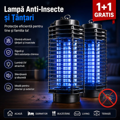 Lampă Anti-Insecte 1+1 cu Lumină UV 27 cm – Capcană Electrică pentru Țânțari și Insecte Zburătoare, Negru