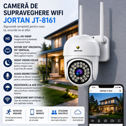 Pachet 4 Camere de Supraveghere WiFi Jortan JT-8161 + 4 Carduri 32GB Incluse – Full HD 1080P, Rotire 355°, Night Vision Color, Audio Bidirecțional