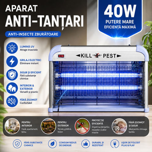 Aparat Anti-Țânțari 40W – Capcană UV pentru Insecte Zburătoare, Interior și Exterior