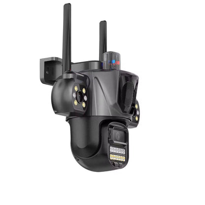 Cameră Supraveghere Triplă WiFi – Vizzyo TriShield 3 în 1, 9MP, PTZ 360°, Audio Bidirecțional, IP66