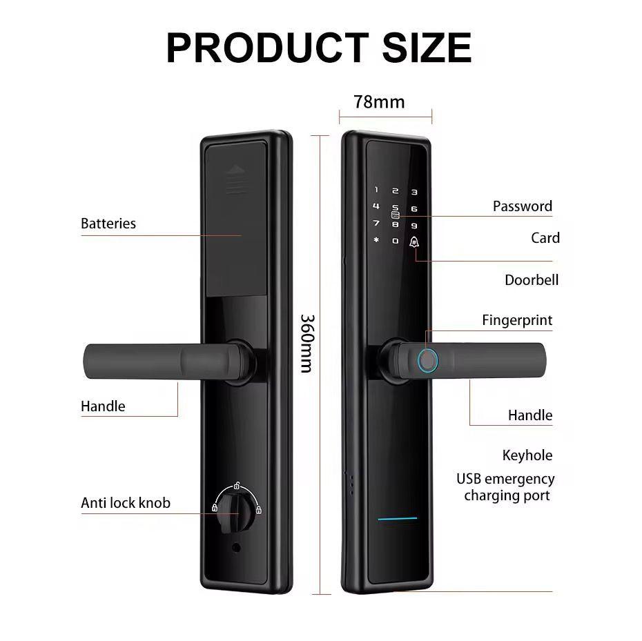 Încuietoare Inteligentă pentru Ușă cu Combinație Digitală Biometrică și Amprentă Digitală, Cerradura Security Intelligent, cu Parolă Uși din Lemn WiFi