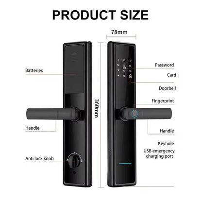 Încuietoare Inteligentă pentru Ușă cu Combinație Digitală Biometrică și Amprentă Digitală, Cerradura Security Intelligent, cu Parolă Uși din Lemn WiFi