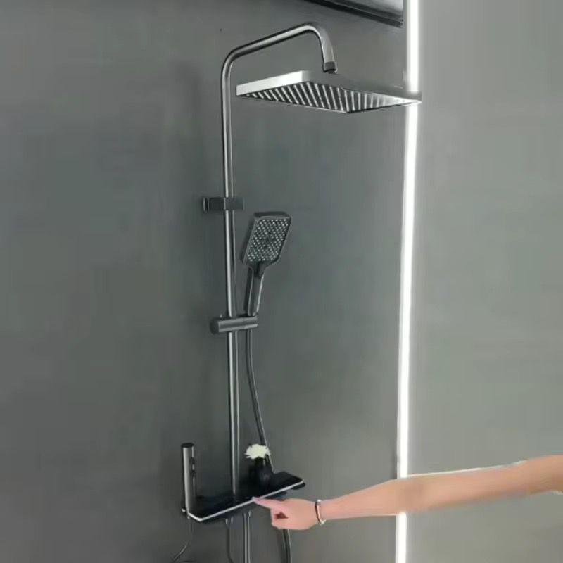 Coloană de Duș Termostatică Premium din Aluminiu, cu Display LED Temperatură, Sistem Rainfall 4 Funcții, Montare pe Perete, Finisaj Gun Grey