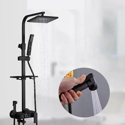 Sistem de Dus Premium cu Afisaj Digital LCD, 5 Functii, Control Tip Piano, Cap Ploaie, Para Dus si Baterie Cascada, Negru Mat