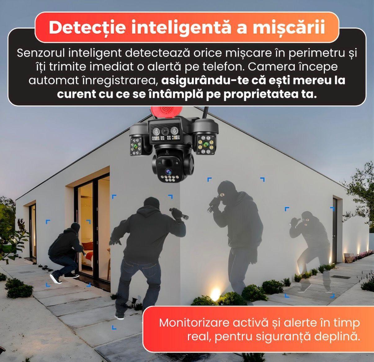 Camera Video PTZ 4G 12MP cu Alimentare Solara, IP66, Rotire 355°, Detectare Miscare si Audio Bidirectional