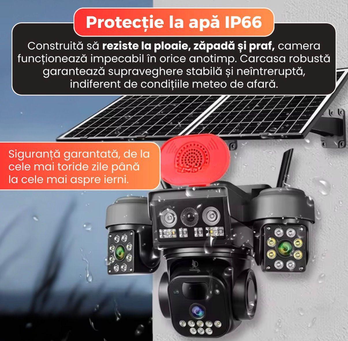 Camera Video PTZ 4G 12MP cu Alimentare Solara, IP66, Rotire 355°, Detectare Miscare si Audio Bidirectional