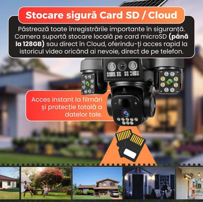 Camera Video PTZ 4G 12MP cu Alimentare Solara, IP66, Rotire 355°, Detectare Miscare si Audio Bidirectional