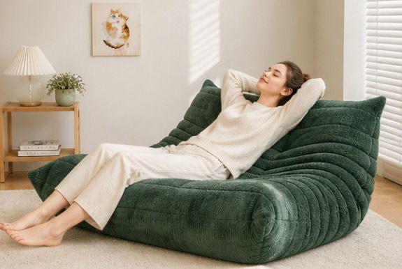 Canapea Lounge din Memory Foam HD Premium, 130 x 100 x 70 cm, Galben / Verde