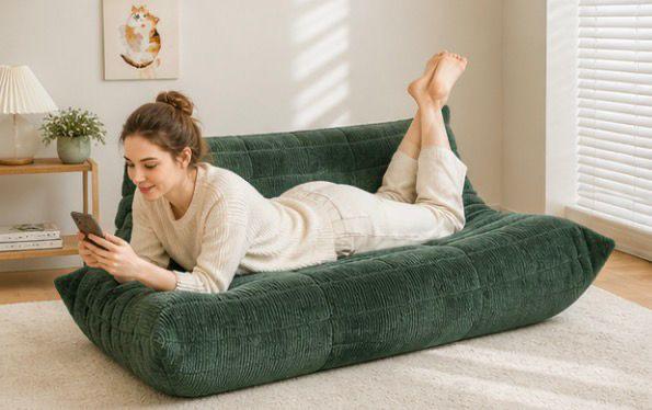 Canapea Lounge din Memory Foam HD Premium, 130 x 100 x 70 cm, Galben / Verde