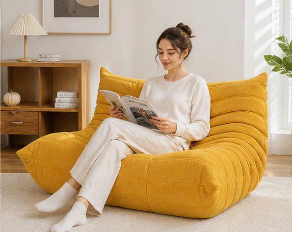 Canapea Lounge din Memory Foam HD Premium, 130 x 100 x 70 cm, Galben / Verde