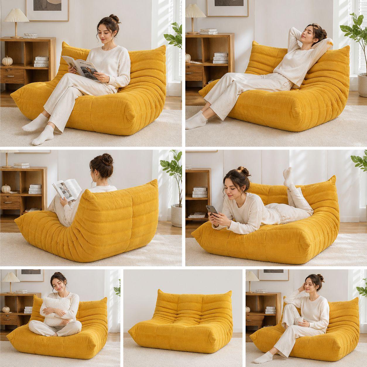Canapea Lounge din Memory Foam HD Premium, 130 x 100 x 70 cm, Galben / Verde