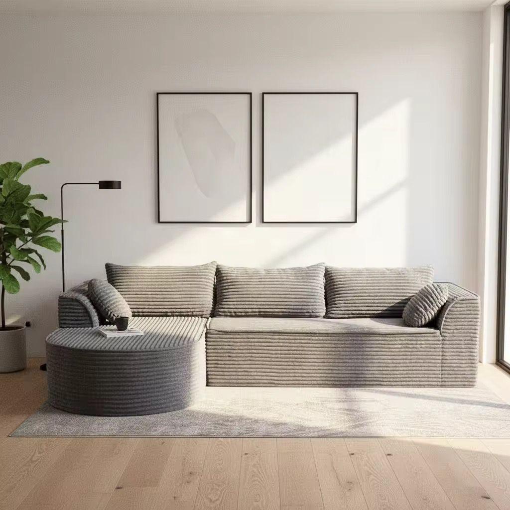 Canapea Tip Colțar Premium – Design Modern Gri Texturat – 275 x 175 x 70 cm