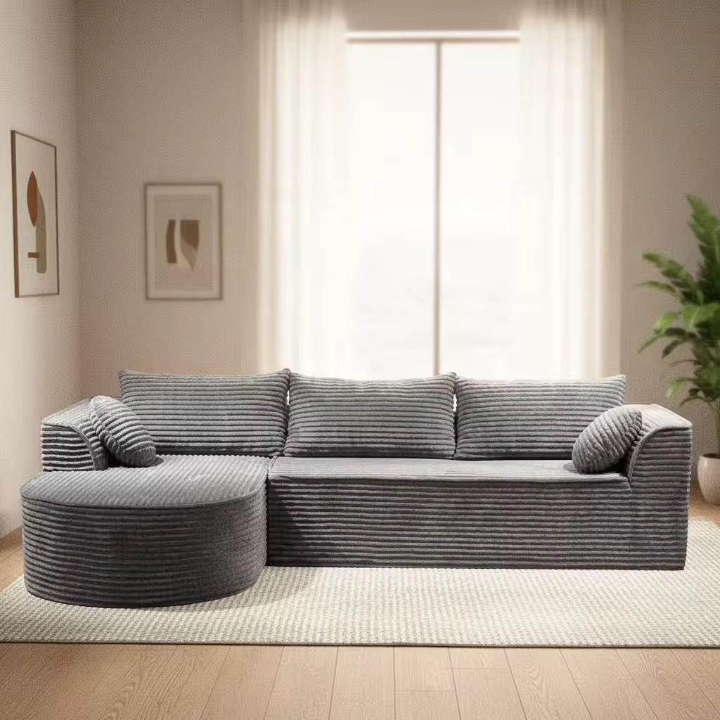 Canapea Tip Colțar Premium – Design Modern Gri Texturat – 275 x 175 x 70 cm