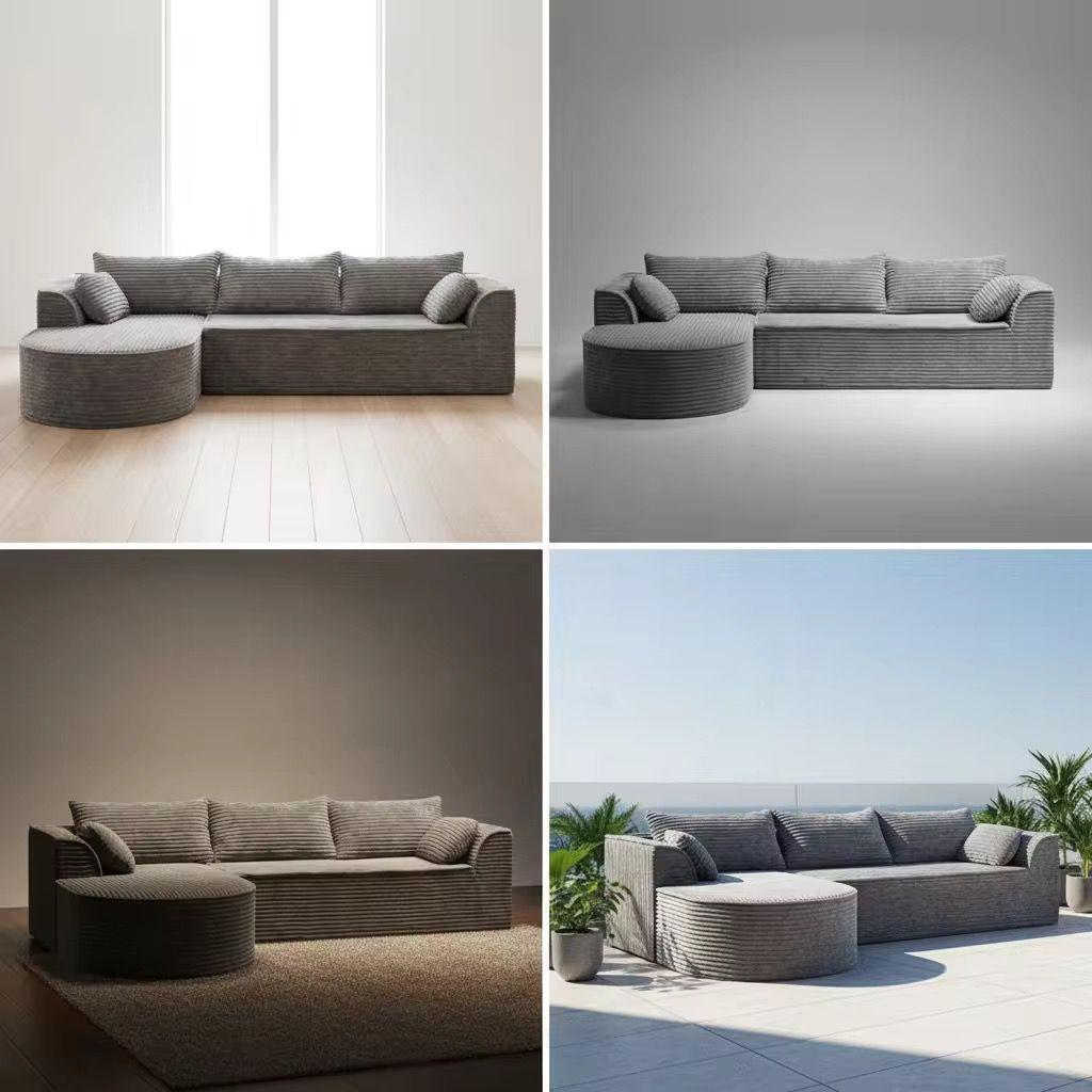 Canapea Tip Colțar Premium – Design Modern Gri Texturat – 275 x 175 x 70 cm