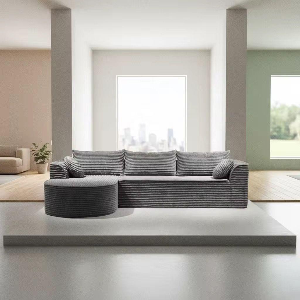 Canapea Tip Colțar Premium – Design Modern Gri Texturat – 275 x 175 x 70 cm
