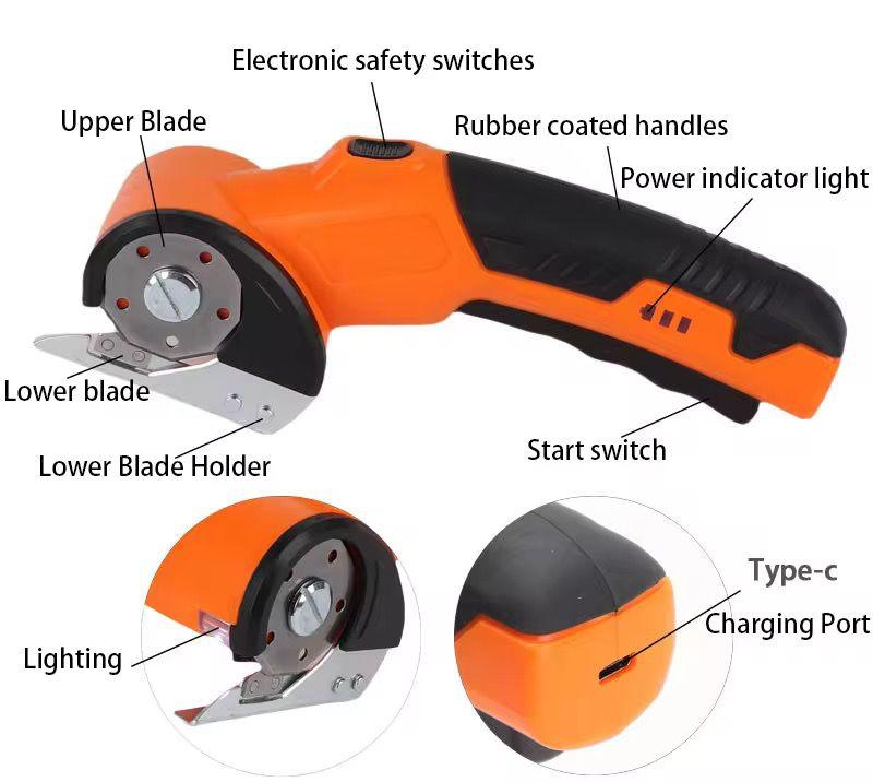Tăietor Electric pentru Carton fără Fir, Lamă din Oțel Carbon, Tăiere până la 6 mm, Sistem de Siguranță, 430 g, Portocaliu