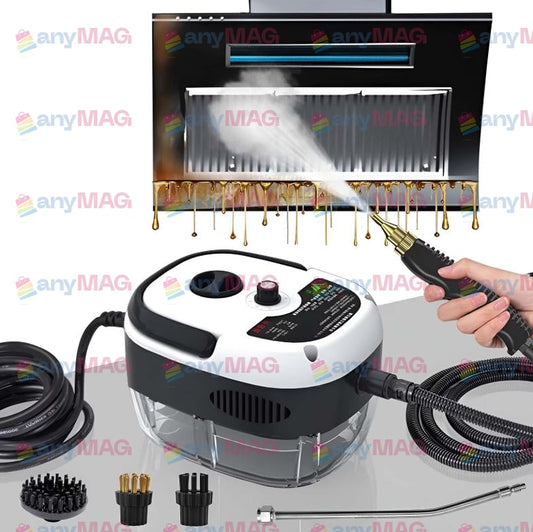 Aparat de Curățat cu Abur Portabil 2500W, 3Bar, Rezervor 1L, Încălzire Rapidă 10s, 6 Trepte Abur, 4 Accesorii, 3 Perii, Alb/Negru, 19×15×13 cm