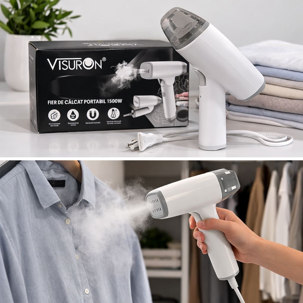 Fier de Călcat Portabil cu Abur 1500W VISURON®️ – Compact, Puternic și Ușor de Folosit