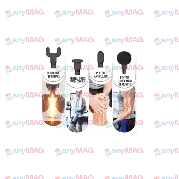 Aparat de Masaj Fascial Gun Profesional – 4 Capete Interșchimbabile, 6 Trepte de Viteză, Funcție Termoterapie, Acumulator 2000mAh