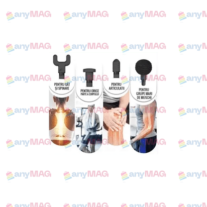 Aparat de Masaj Fascial Gun Profesional – 4 Capete Interșchimbabile, 6 Trepte de Viteză, Funcție Termoterapie, Acumulator 2000mAh