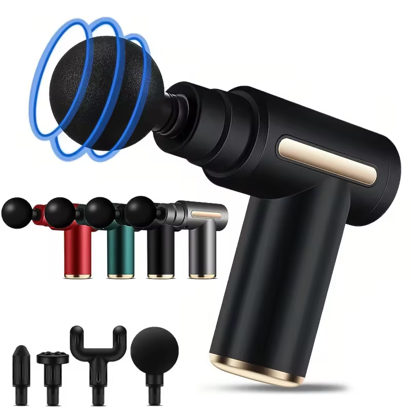 Aparat masaj percutie profesional tip pistol, 6 viteze, 4 capete, afișaj LCD touch, 3600 percuții, baterie 1800 mAh, încărcare USB-C
