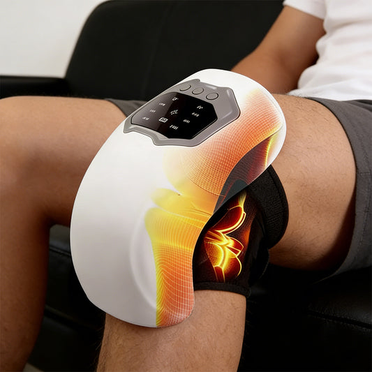 Aparat Masaj Genunchi cu Incalzire, Vibratii si Infrarosu, Control Tactil LED, Wireless USB-C, 3 Moduri Reglabile, Dispozitiv Inteligent pentru Relaxare Articulara si Reducerea Disconfortului