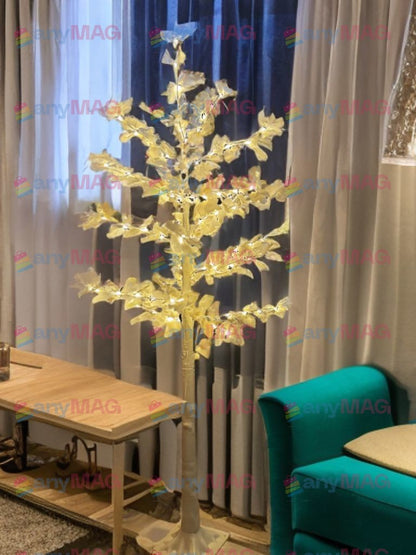 Copac Decorativ Artar Alb, 180 cm, cu LED, Lumina Caldă