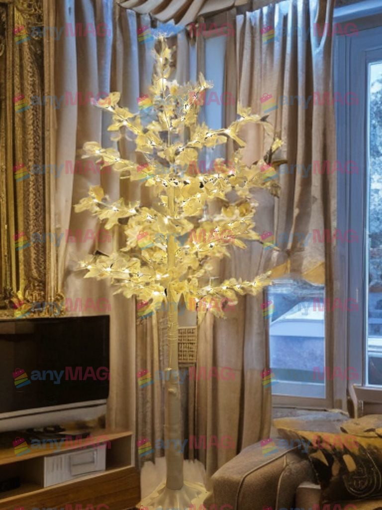 Copac Decorativ Artar Alb, 180 cm, cu LED, Lumina Caldă