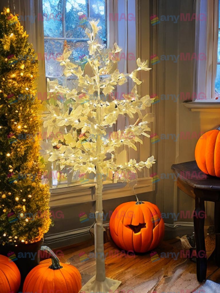 Copac Decorativ Artar Alb, 180 cm, cu LED, Lumina Caldă