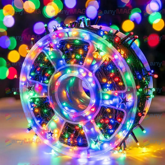 Instalație de Crăciun Liniară 50-120m cu 500 LED-uri Multicolor, Efect Flash, Cablu Negru, IP44 – Ghirlandă Luminoasă Lungă pentru Exterior și Interior