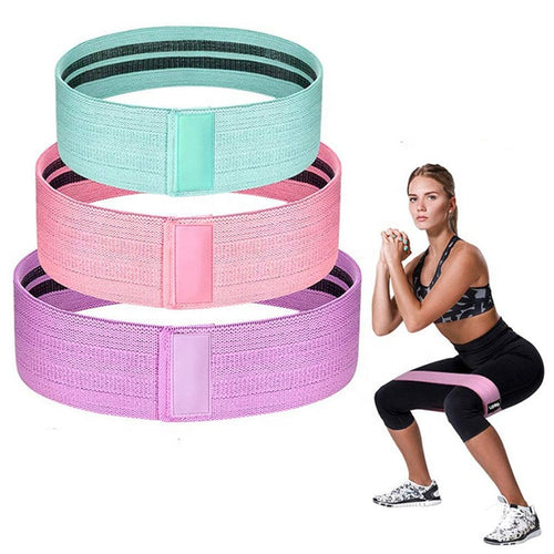 Set 3 Benzi Elastice Fitness din Material Textil, 3 Trepte de Rezistenta, Benzi de Antrenament pentru Fese, Coapse, Picioare si Abdomen, Ideale