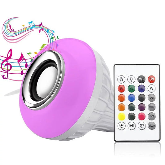 Bec LED RGB cu Difuzor Bluetooth Integrat E27 7W – Lampă Inteligentă cu Telecomandă, Boxă 3W, Iluminare Colorată pentru Petreceri și Ambient