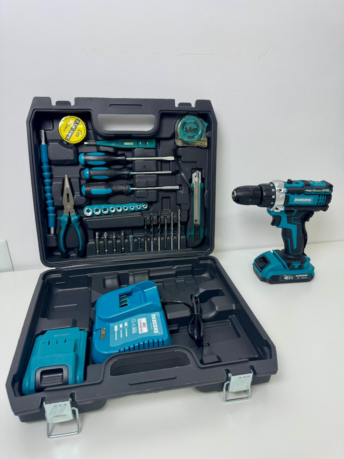 Bormașină Autofiletantă 48V cu 2 Acumulatori Li-Ion, Set Complet cu 30 Accesorii, Trusă Profesională pentru Bricolaj și Gospodărie