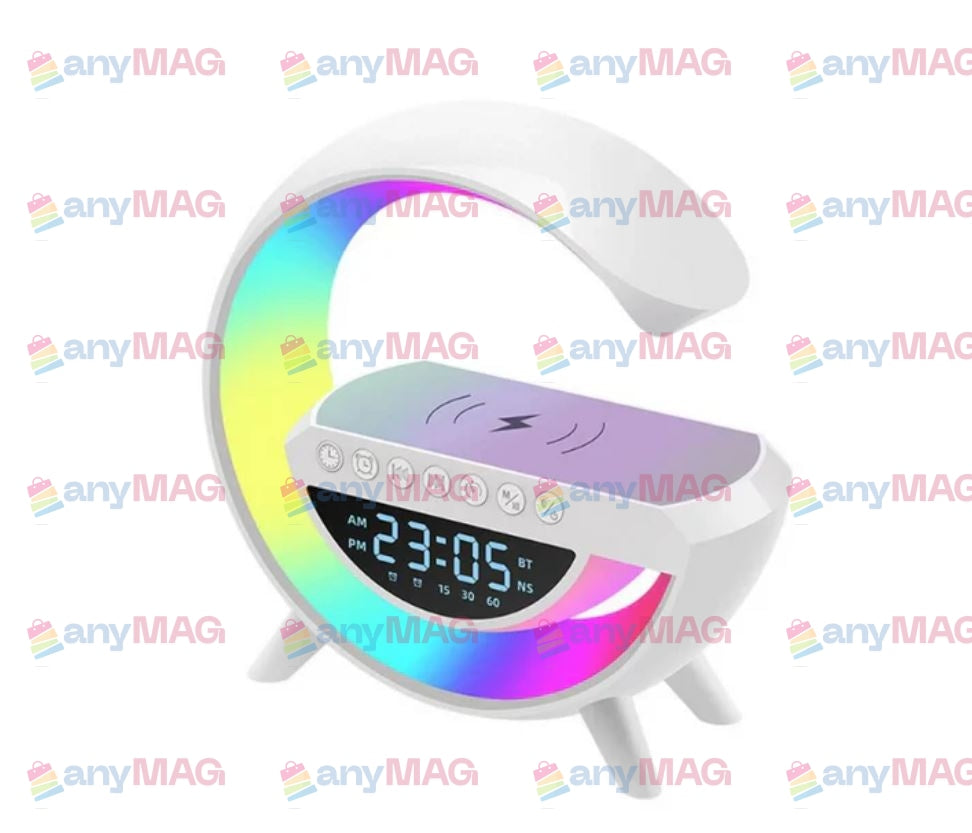 Boxă Portabilă cu LED Multicolor, Radio FM, Bluetooth 5.2, Microfon & Ceas Digital – Baterie Reîncărcabilă, Sunet 360°, 24×23×8 cm