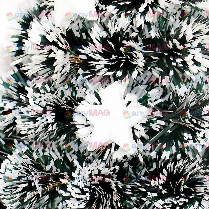 Brad Artificial de Crăciun 210 cm cu Fibra Optică, 240 LED-uri RGB, Suport Metalic, Transformator și Vârf Stea – IP20, Verde