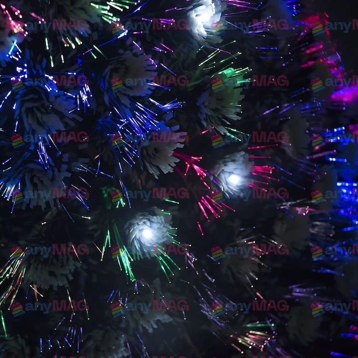 Brad Artificial de Crăciun 210 cm cu Fibra Optică, 240 LED-uri RGB, Suport Metalic, Transformator și Vârf Stea – IP20, Verde