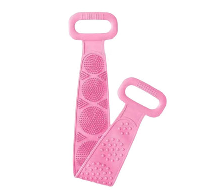 Set 2 Bureți Tip Bandă din Silicon pentru Spălarea Spatelui – Exfoliere & Masaj – 60x10 cm – Albastru/Roz/Mov