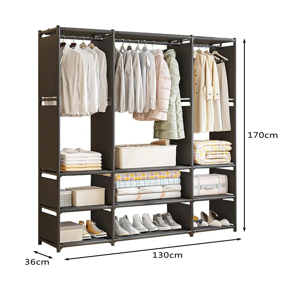 Dulap Organizator pentru Haine cu Rafturi și Bară pentru Umerașe, 170 x 130 x 36 cm