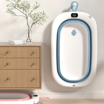 Cadita Pliabila pentru Bebelusi Premium cu Termometru Electronic si Picioare Antiderapante, Silicon + ABS, Fara BPA, Multifunctionala, Economisire