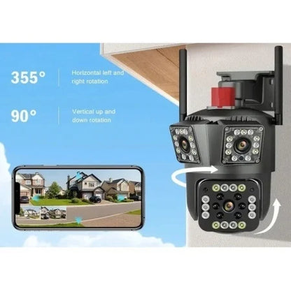 Camera Triplă de Supraveghere 4G PTZ Full HD cu 3 Lentile, Zoom 8X, Night Vision și Audio Bidirecțional