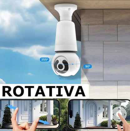 Cameră de supraveghere Wi-Fi tip bec E27 pentru interior, 3MP HD, cu alarmă, detectare mișcare și card 64GB CADOU