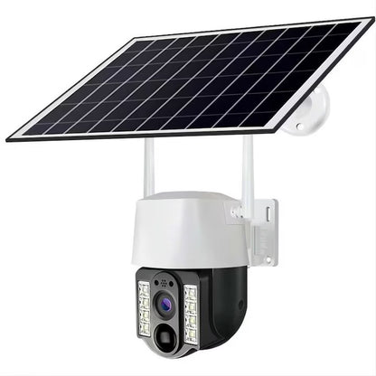 Pachet Doua Camere Solare de Securitate 3MP V380 4G cu Slot SIM – PTZ 355°, Night Vision Color, Detectare Inteligentă Mișcare, Tracking Automat, IP66, Interior/Exterior, Alb + Doua Carduri 64 Gb CADOU