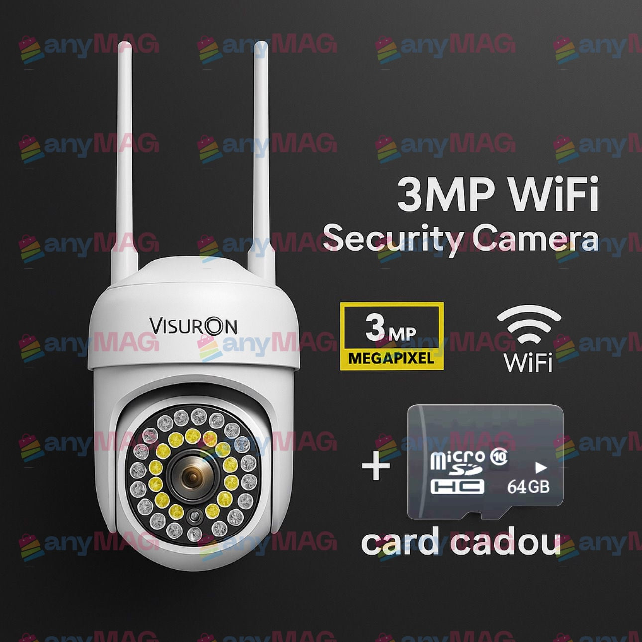 Set 5 Camere Supraveghere WiFi 3MP, IP66, PTZ 360°, Night Vision Full Color – Exterior/Interior + 5 Carduri 64GB CADOU | VISURON
